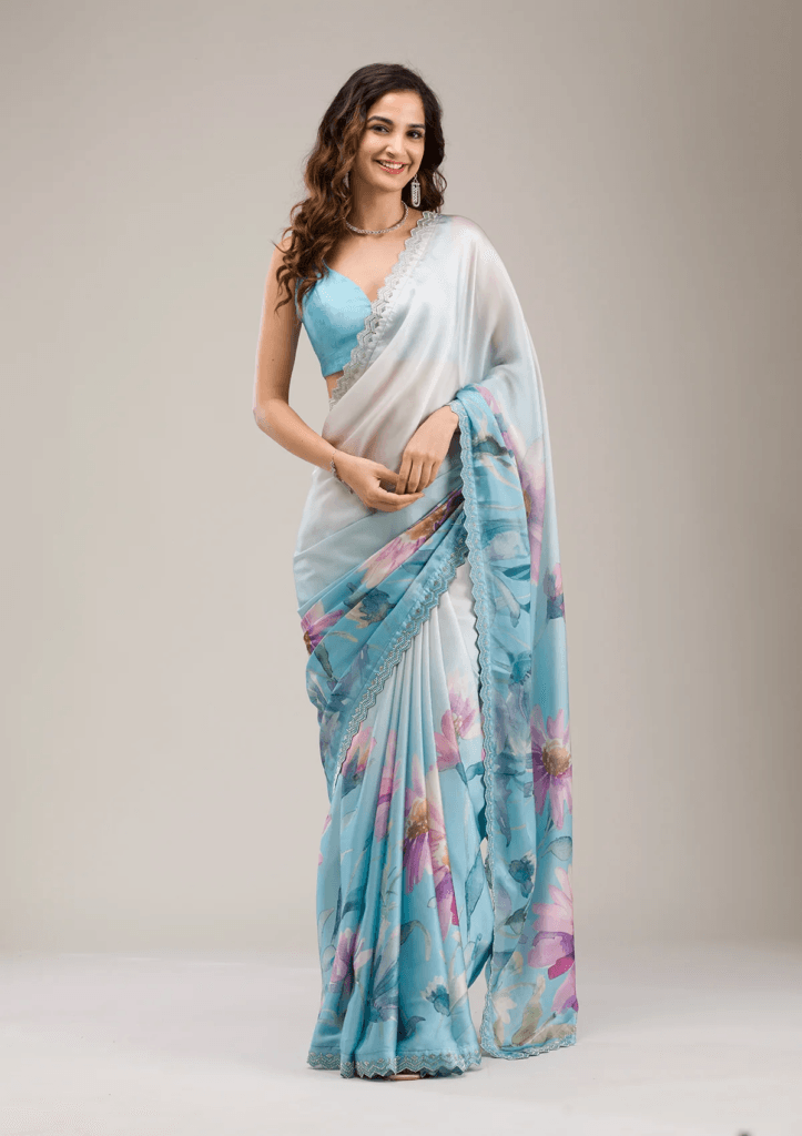 Sky Blue Stonework Georgette Saree