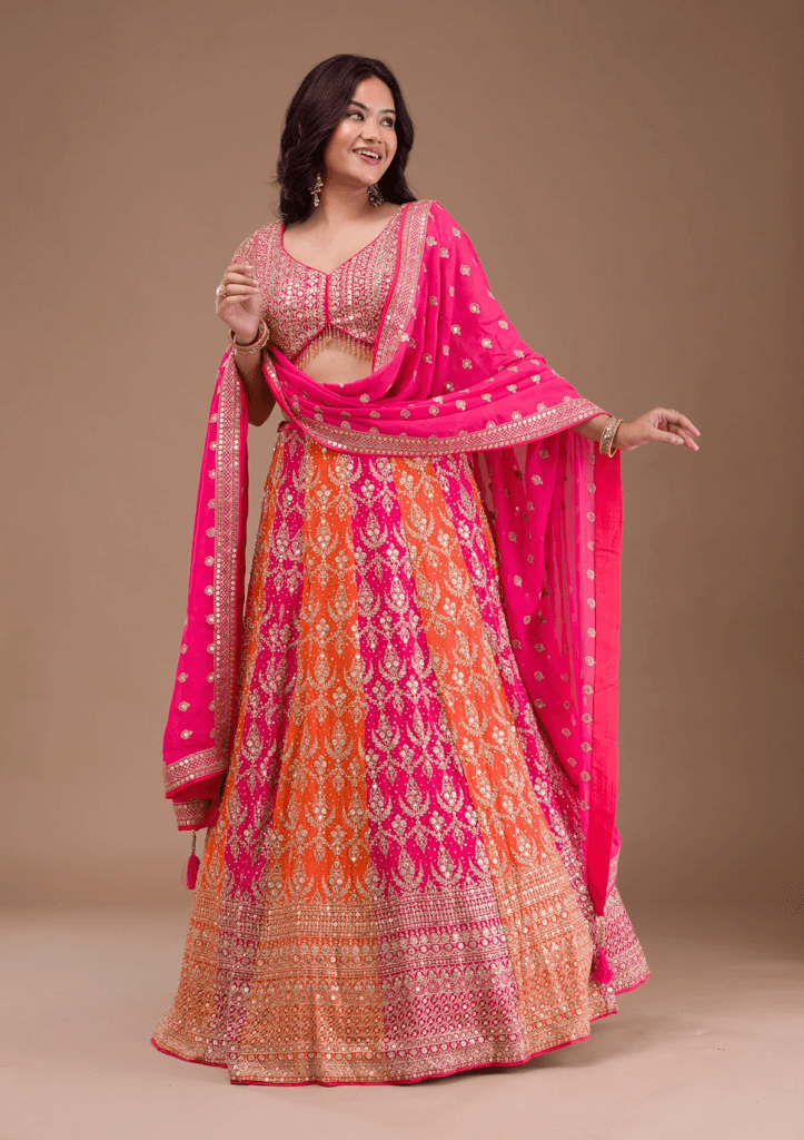 Orange Zariwork Georgette Readymade Lehenga