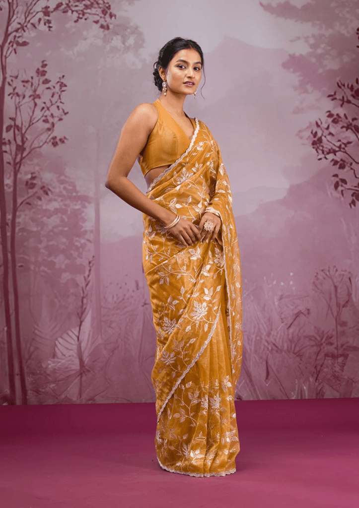 Mustard Zariwork Tissue Saree
