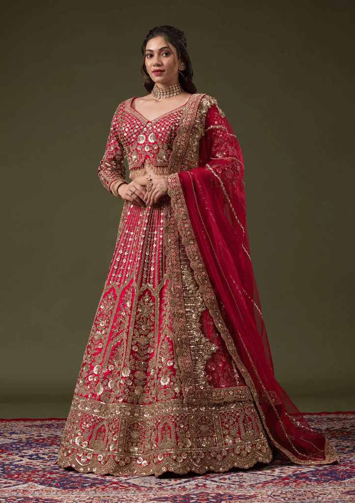 Maroon Zariwork Raw Silk Readymade Lehenga