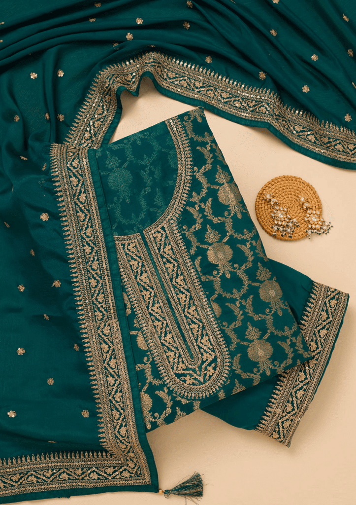 Rama Green Zariwork Tissue Unstitched Salwar Suit