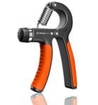 a hand gripper with orange handles