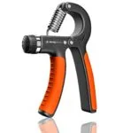 a hand gripper with orange handles