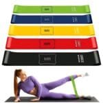 a woman doing exercise with colorful bands
