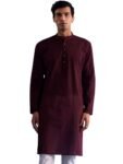 Men Cotton Blend Solid Straight Mandarin Neck Full Sleeve Regular Style Kurta
