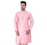 Men’s Silk Blend Knee Length Solid Color Style Stright Long Mandrin Collor Ethnic Casual Wear Kurta Only