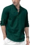 Zombom Men’s Solid Cotton Blend Straight Kurta Shirt, Regular Fit Full Sleeve Short Kurta Shirt