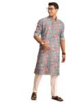 Shvaas By Vastramay Men’s Aqua And White Cotton Kurta And Pyjama Set-AA311