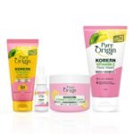 Pure Origin Korean Vitamin C Face Essentials Combo | No White Cast Sunscreen (50g), Brightening Serum (10ml), Spots-reducing Serum Cream (50g) & Face Wash With Microbeads (150ml) | Visibly Bright Skin | All Skin Types