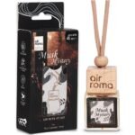 AIR-ROMA Musk Mystery Car Perfume Hanging Pod 10Ml|Natural Essential Premium Fragrance Oils In Glass Bottle With Wooden Diffuser Lid|Long Lasting Car Air Freshener Scent|Lasts Up To 45 Days