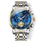 OLEVS chronograph Men’s Stainless Steel Watch (Blue Dial Silver Colored Strap)