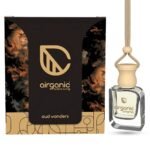 Graphical user interface displaying the airganic® application with features related to perfume, including terms like "oromo swing," "dirganic," and "oud wonders." The interface is oriented towards toiletry and cosmetic products.