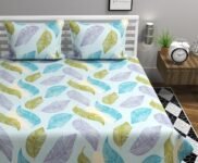 Amazon Brand – Umi 100% Cotton King Bed Sheet for King Size Bed, Premium Printed Bedsheet (108 x 108 Inches) with 2 Pillow Covers | 210 TC Soft, Breathable, Luxury Bedsheet (Blue & White)