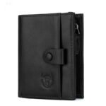 Contacts Men’s Genuine Leather RFID Blocking Bifold Zipper Coin Pocket Slim Purse Wallet with 12 Card Holder (Black)