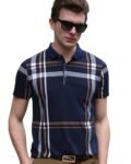 EYEBOGLER Men’s Trendy Polo Neck Half Sleeves Regular Fit Checkered T-Shirt
