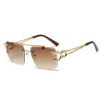Dervin Retro Rimless Diamond Cut Rectangular sunglasses for Men and Women