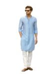 See Designs Men Full Sleeve Chanderi Silk Sequins Mandarin Collar Side Slit Kurta With Pyjama