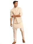 Vastramay Leaf Pattern Cotton Nehru Jacket with Kurta and Pyjama Set – Elegant Ethnic Wear for Men