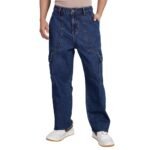 INKD Men’s Cargo Baggy Jeans – Mid-Rise | 100% Cotton | Contrast Stitch| 6 Pocket Styling | Baggy Jeans for Man | Loose fit & Comfortable