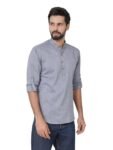 See Designs Men’s Roll-Up Sleeve Mandarin Collar Men Pure Cotton Slub Short Kurta