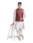 Uri and MacKenzie Men’s Dupion Silk Kurta Churidar Pyjama with Ethnic Bundi Nehru Jacket/Waistcoat