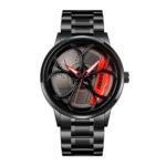 Skmei New Car Wheel Watch with Rolling Creative Fashion Analog Watch, Black Dial Zink Alloy Case Men’s Watch, Stainless Steel Black Color Band, Quartz Movement, Water & Scratch-Resistant-1990