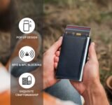 VOGARD Men’s Genuine Leather Wallet | RFID Blocking Aluminum Automatic Pop Up Credit Card Holder Case | Holds up to 9 Cards (24 Carbon Black)