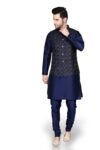 Ethluxis® Men’s Silk Blend Kurta Churidar Pyjama with Ethnic Bundi Jacket Set
