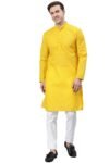 Majestic Man Men Polyester Cotton Blend Mandarin Collar Ethnic Motifs Embroidered Long Regular Kurta
