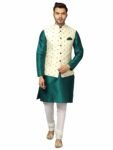 Uri and MacKenzie Men’s Silk Blend Kurta Pajama with Designer Ethnic Nehru Jacket/Modi Jacket