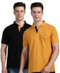 Lux Cozi Men’s Super Combed Cotton Rich Solid Regular Fit Polo Neck Half Sleeve Casual T-Shirt | Polo T-Shirt for Men | Pack of 2 |