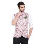 VASTRAMAY Mens Silk Blend Nehru Jacket – Timeless Style & Versatility | Digital Floral Printed Ethnic Sleeveless Coat for Formal & Casual Wear