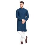 Excent Rayon Stylish Ethnic Wear Full Chikankari Sequin Embroidery Mirror Work Traditional Straight Kurta Pyjama Set for Men