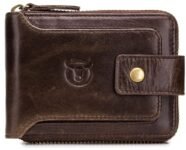 Contacts Men’s Genuine Leather Wallet | RFID Blocking Zip Around Bifold Wallet for Men | Up to 11 Card Slots Including 1 ID Window and 2 Bill compartments (Brown)