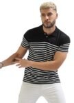 Lyned Mens Cotton Half Sleeve Striped Polo T Shirt with Collar
