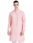 Amazon Brand – Symbol Men’s Solid Cotton Printed Long Kurta (Regular Fit)