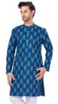 Studio Shringaar Men’s Cotton Blend Relaxed Fit Ikat Printed Knee Length Kurta