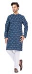 Studio Shringaar Men’s Cotton Relaxed Fit Block Printed Knee Length Regular Kurta (M121)