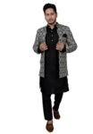 Ethzy Men’s Black Jacquard Casual Regular Printed Full Sleeve Knee Length Kurta Pyjama With Long Koti Jacket/Waistcoat 3 Piece Ethnic Wear Set – Traditional and Trendy