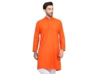 ZYMIN Men’s Cotton Blend Blend Knee Length Solid Color Style Stright Long Mandrin Collor Ethnic Casual Wear Kurta Only