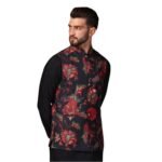 KISAH Men’s Nehru Jacket, Black Cotton Blend, Embellished Regular Fit Mandarin Collar Sleeveless