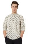 BELLAZO Cotton Linen Printed Designer Short Kurta for Men Casual