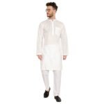 LATEST CHIKAN Men’s Cotton Straight White Long Kurta Full Sleeves – Casual Ethnic Summer Wear
