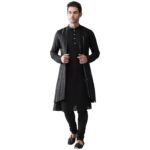 KISAH Men Peanut Layered Kurta Churidar With Nehru Jacket, Full Sleaves, Knee Length, Straight, Regular Fit, Mandarin Collar Ethnic wear