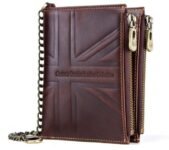 Contacts Men’s Genuine Leather RFID Blocking Bi-fold Wallet | Upto 8 Card Slots Including 1 ID Window | 2 Zip Closure Currency Compartment & 2 Banknote Compartments (Brown)