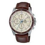 Casio EDifice EFR-526L-7BVUDF Beige Analog Dial Brown Leather Band Men’s Watch Chronograph 100M Water Resistant EX303