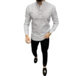 Dream Crushers Men’s Printed Cotton Short Kurta Shirt | Stylish Mandarin Collar Long Sleeve Casual Shirt | Relax Fit Ethnic Wear for Men | Trendy Kurta