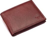 WILD NAPA Genuine Leather RFID Protected Wallets for Men Pure Leather Purse Credit/Debit Card Slots and Coin Pocket 2 Currency Compartments Purse (Maroon)