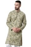 Majestic Man Men’s Cotton Regular Fit Casual Mandarin Collar Ethnic Motifs Printed Long Regular Kurta