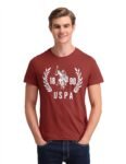 U.S. Polo Assn. Denim Co. Men’s Brown Logo Crew Neck Half Sleeve Casual Cotton Slim Fit T-Shirts